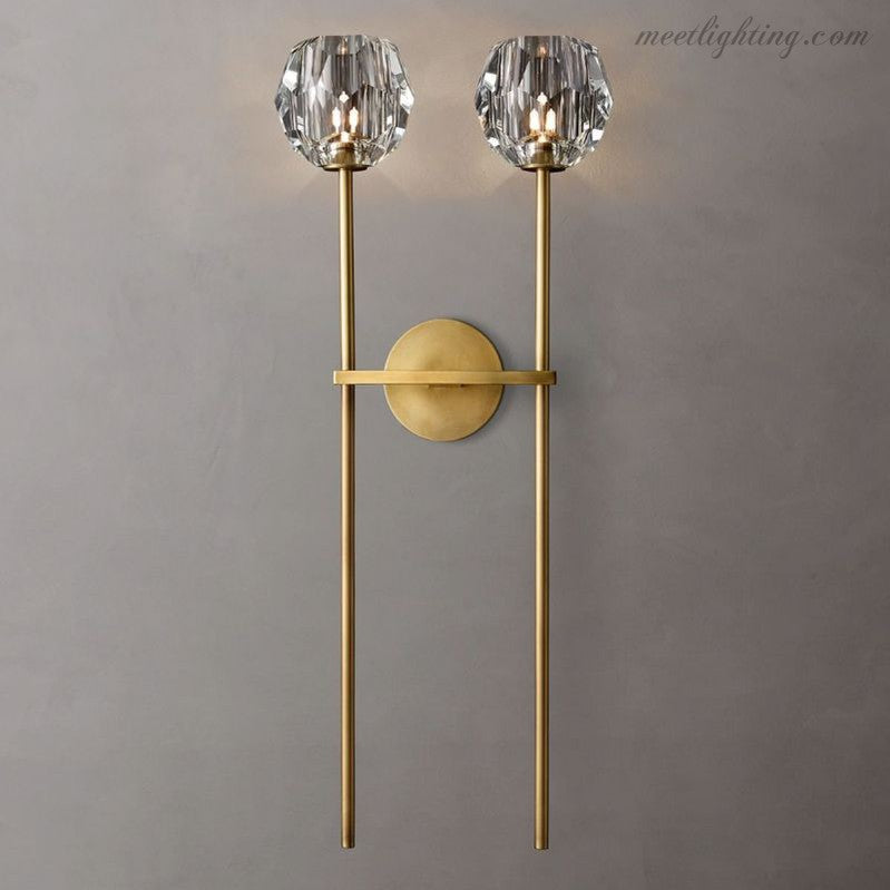 Crystal Globe Double Sconce Wall Light in Brass or Nickel – Two-Bulb Fixture for Living Room & Hallway | Thomler