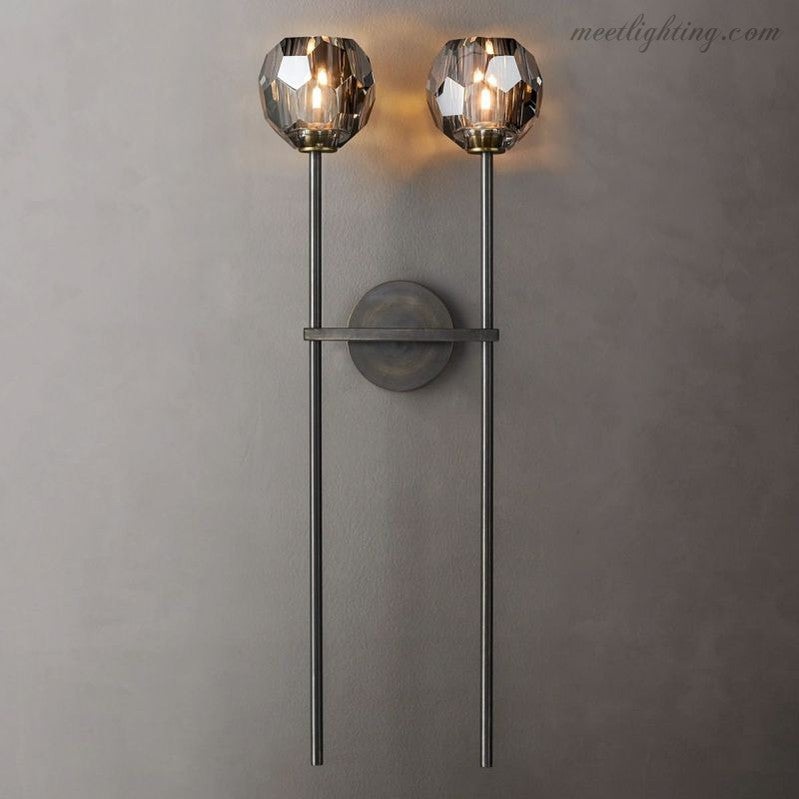 Crystal Globe Double Sconce Wall Light in Brass or Nickel – Two-Bulb Fixture for Living Room & Hallway | Thomler