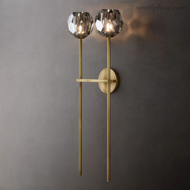 Crystal Globe Double Sconce Wall Light in Brass or Nickel – Two-Bulb Fixture for Living Room & Hallway | Thomler