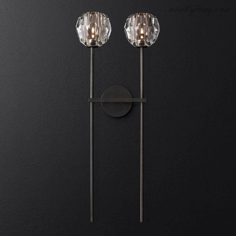 Crystal Globe Double Sconce Wall Light in Brass or Nickel – Two-Bulb Fixture for Living Room & Hallway | Thomler