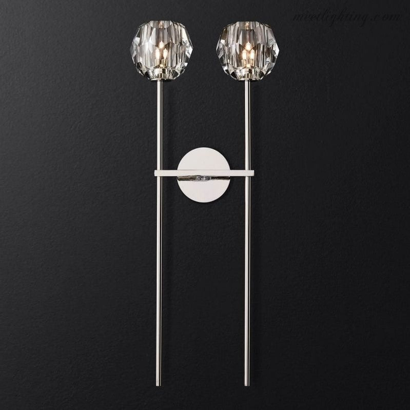 Crystal Globe Double Sconce Wall Light in Brass or Nickel – Two-Bulb Fixture for Living Room & Hallway | Thomler