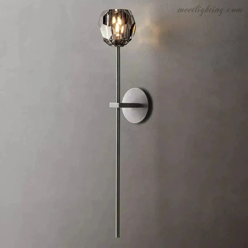 Crystal Globe Wall Sconce Light Fixture Brass Hardware 28 Inch Tall Dimmable for Hallway Bedroom Entryway Dining Room | Thomler