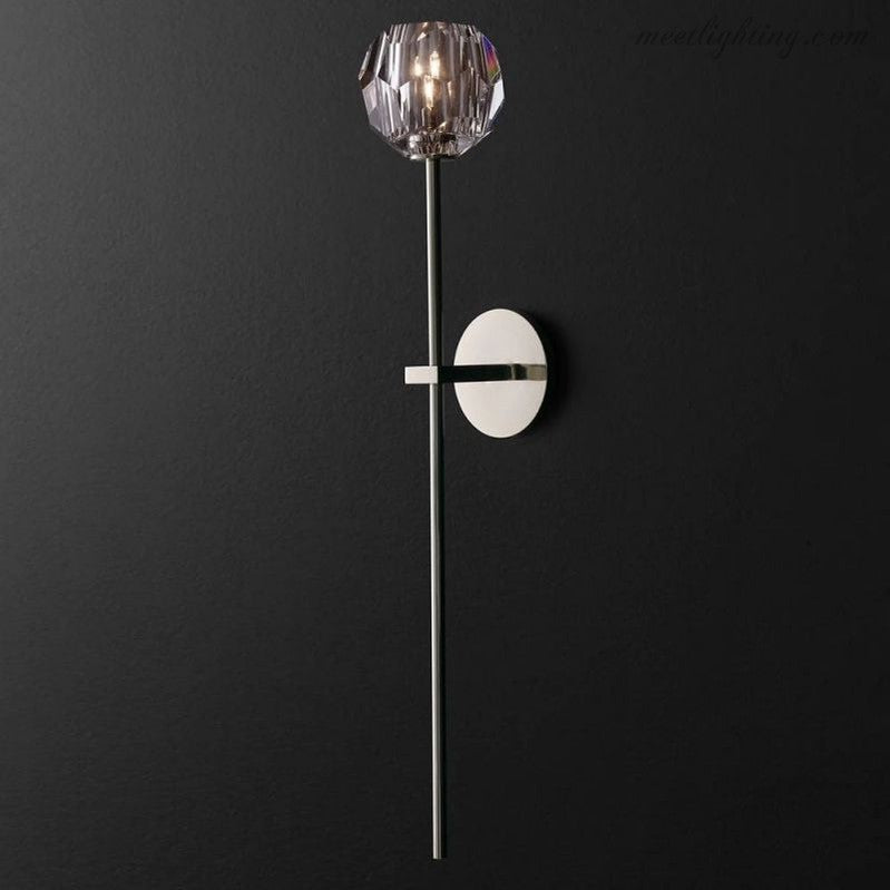 Crystal Globe Wall Sconce Light Fixture Brass Hardware 28 Inch Tall Dimmable for Hallway Bedroom Entryway Dining Room | Thomler
