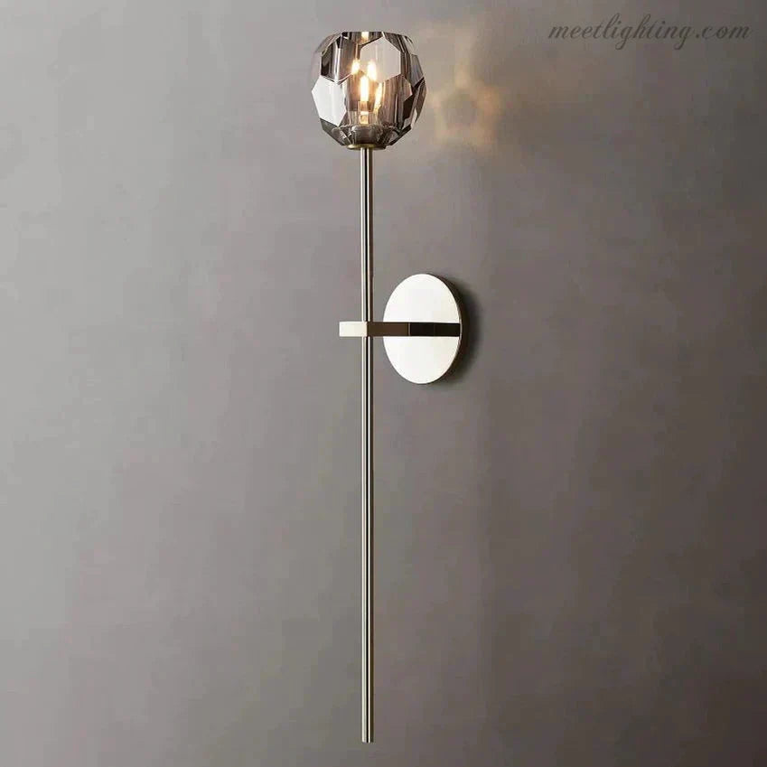 Crystal Globe Wall Sconce Light Fixture Brass Hardware 28 Inch Tall Dimmable for Hallway Bedroom Entryway Dining Room | Thomler