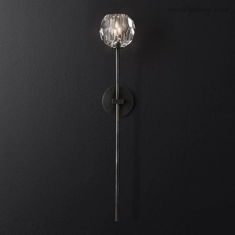 Crystal Globe Wall Sconce Light Fixture Brass Hardware 28 Inch Tall Dimmable for Hallway Bedroom Entryway Dining Room | Thomler