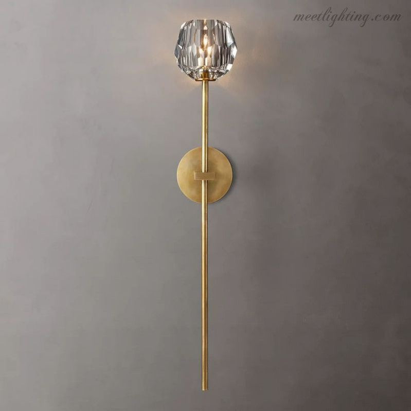 Crystal Globe Wall Sconce Light Fixture Brass Hardware 28 Inch Tall Dimmable for Hallway Bedroom Entryway Dining Room | Thomler
