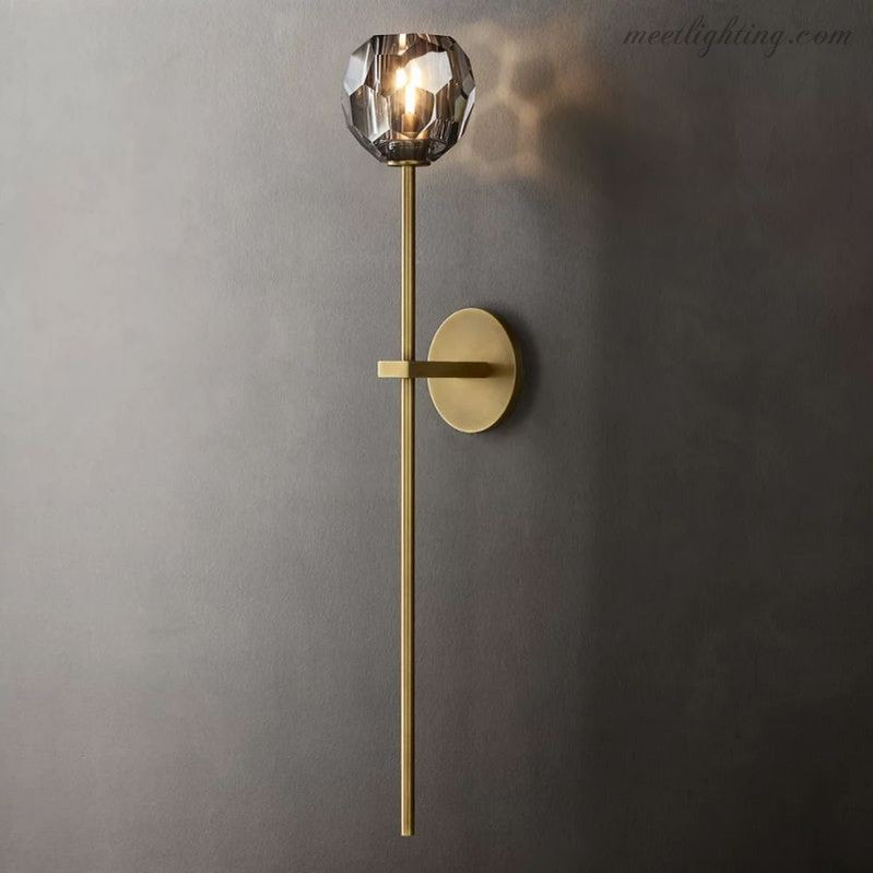 Crystal Globe Wall Sconce Light Fixture Brass Hardware 28 Inch Tall Dimmable for Hallway Bedroom Entryway Dining Room | Thomler
