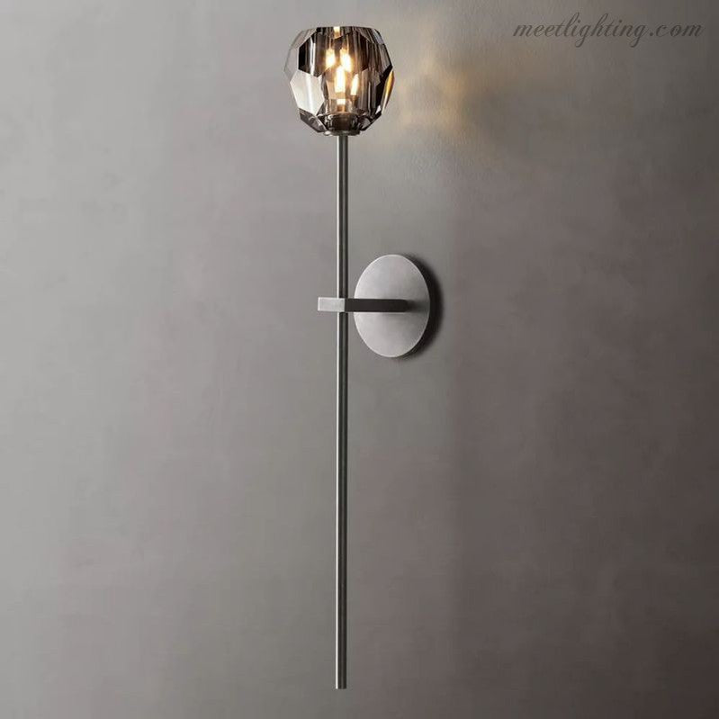 Crystal Globe Wall Sconce Light Fixture Brass Hardware 28 Inch Tall Dimmable for Hallway Bedroom Entryway Dining Room | Thomler