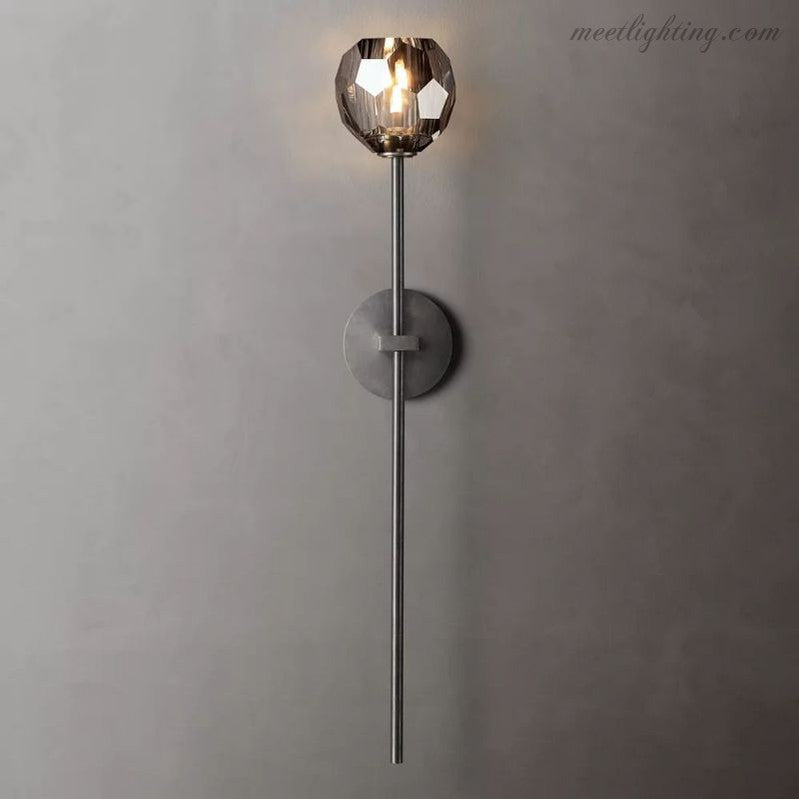 Crystal Globe Wall Sconce Light Fixture Brass Hardware 28 Inch Tall Dimmable for Hallway Bedroom Entryway Dining Room | Thomler