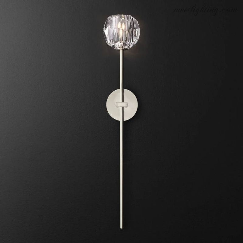Crystal Globe Wall Sconce Light Fixture Brass Hardware 28 Inch Tall Dimmable for Hallway Bedroom Entryway Dining Room | Thomler