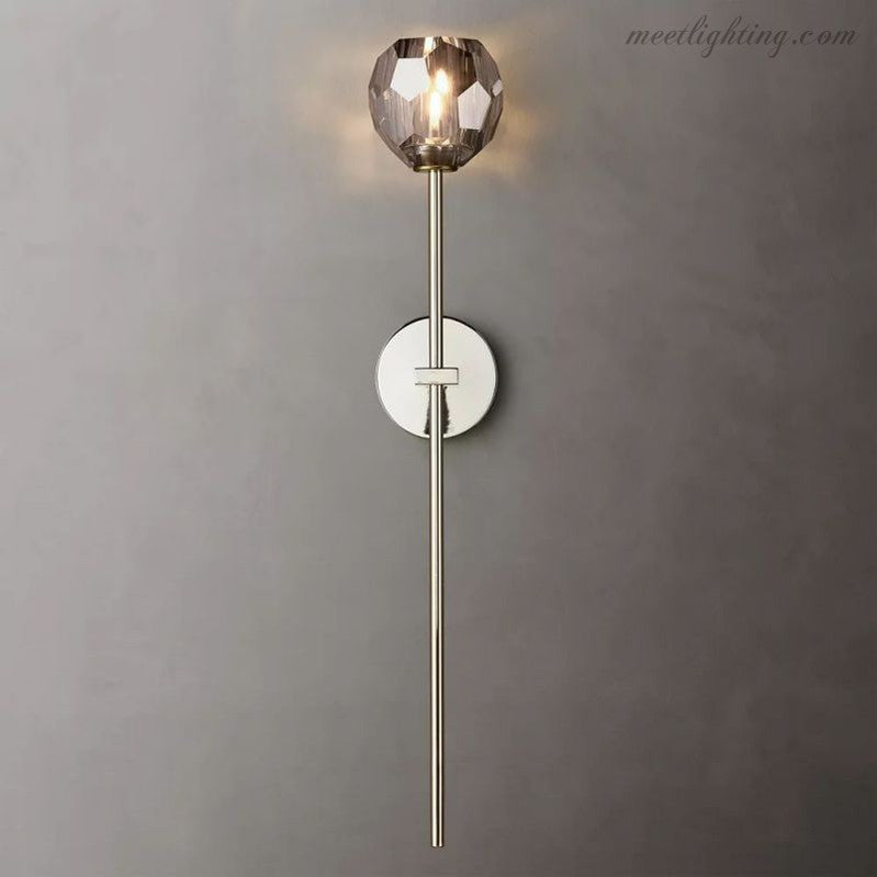 Crystal Globe Wall Sconce Light Fixture Brass Hardware 28 Inch Tall Dimmable for Hallway Bedroom Entryway Dining Room | Thomler