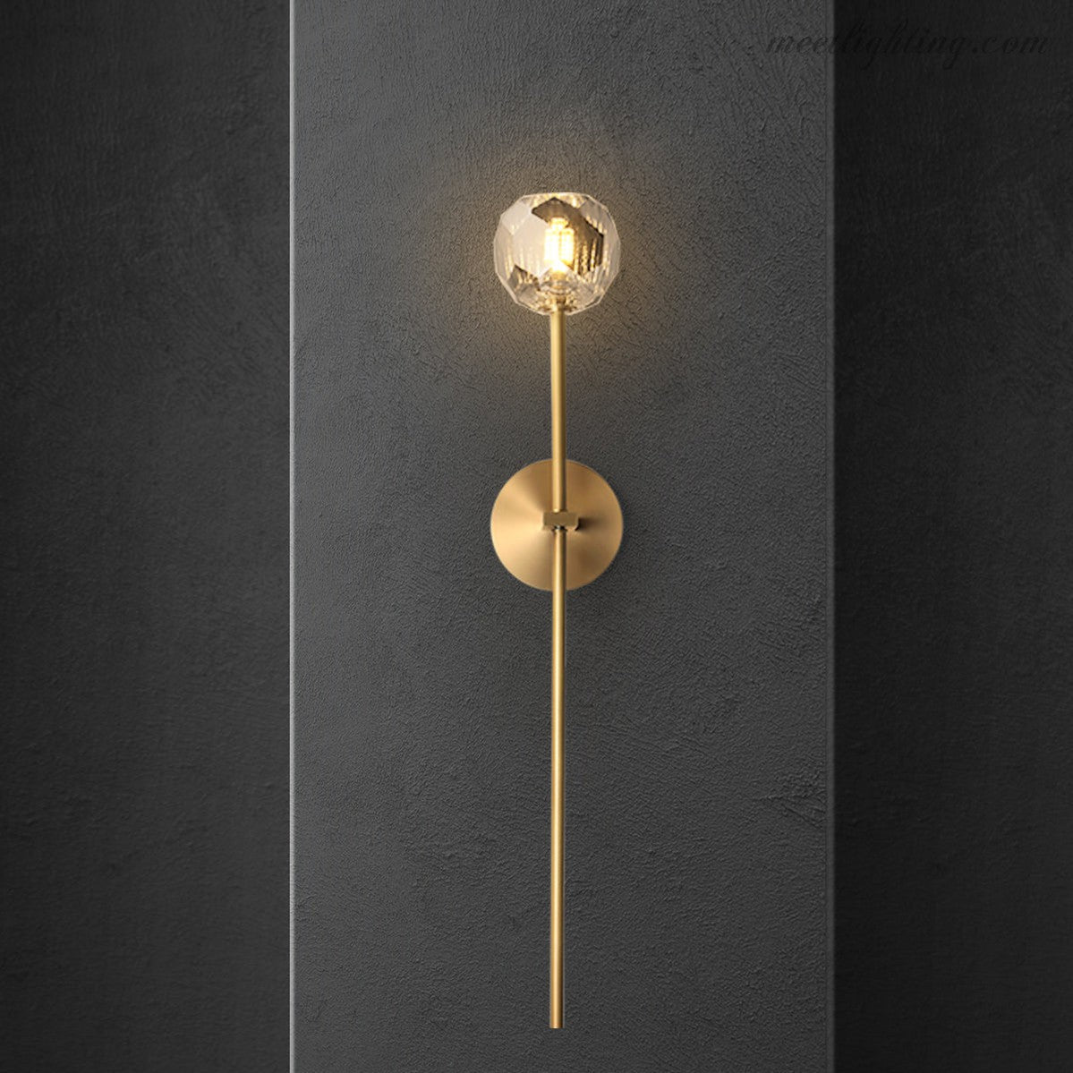 Crystal Globe Wall Sconce Light Fixture Brass Hardware 28 Inch Tall Dimmable for Hallway Bedroom Entryway Dining Room | Thomler
