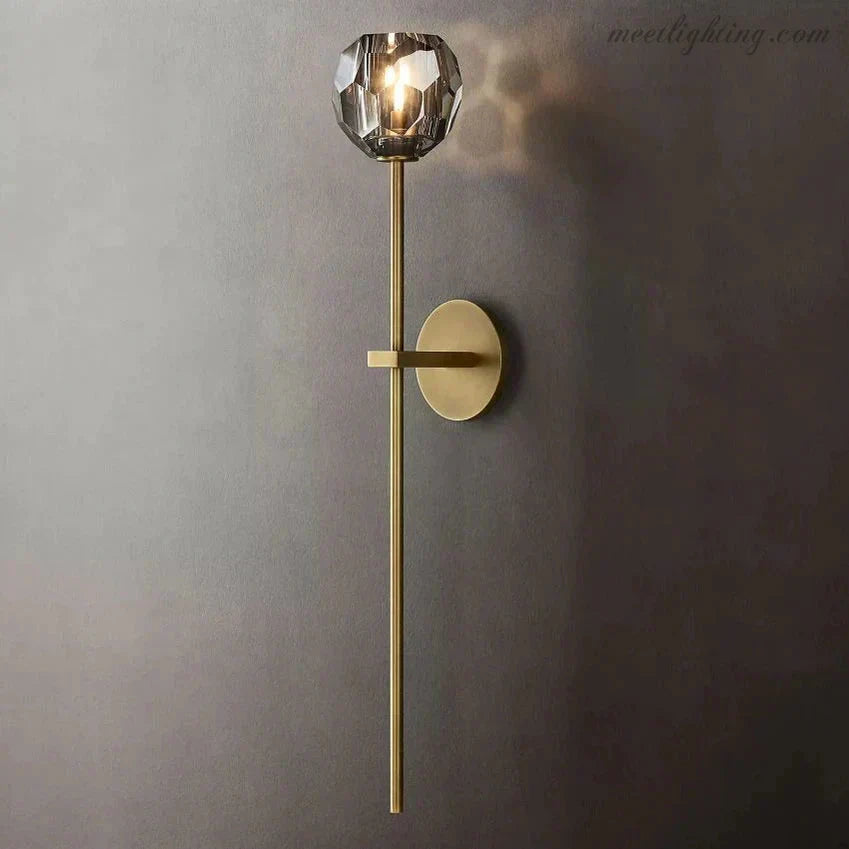 Crystal Globe Wall Sconce Light Fixture Brass Hardware 28 Inch Tall Dimmable for Hallway Bedroom Entryway Dining Room | Thomler