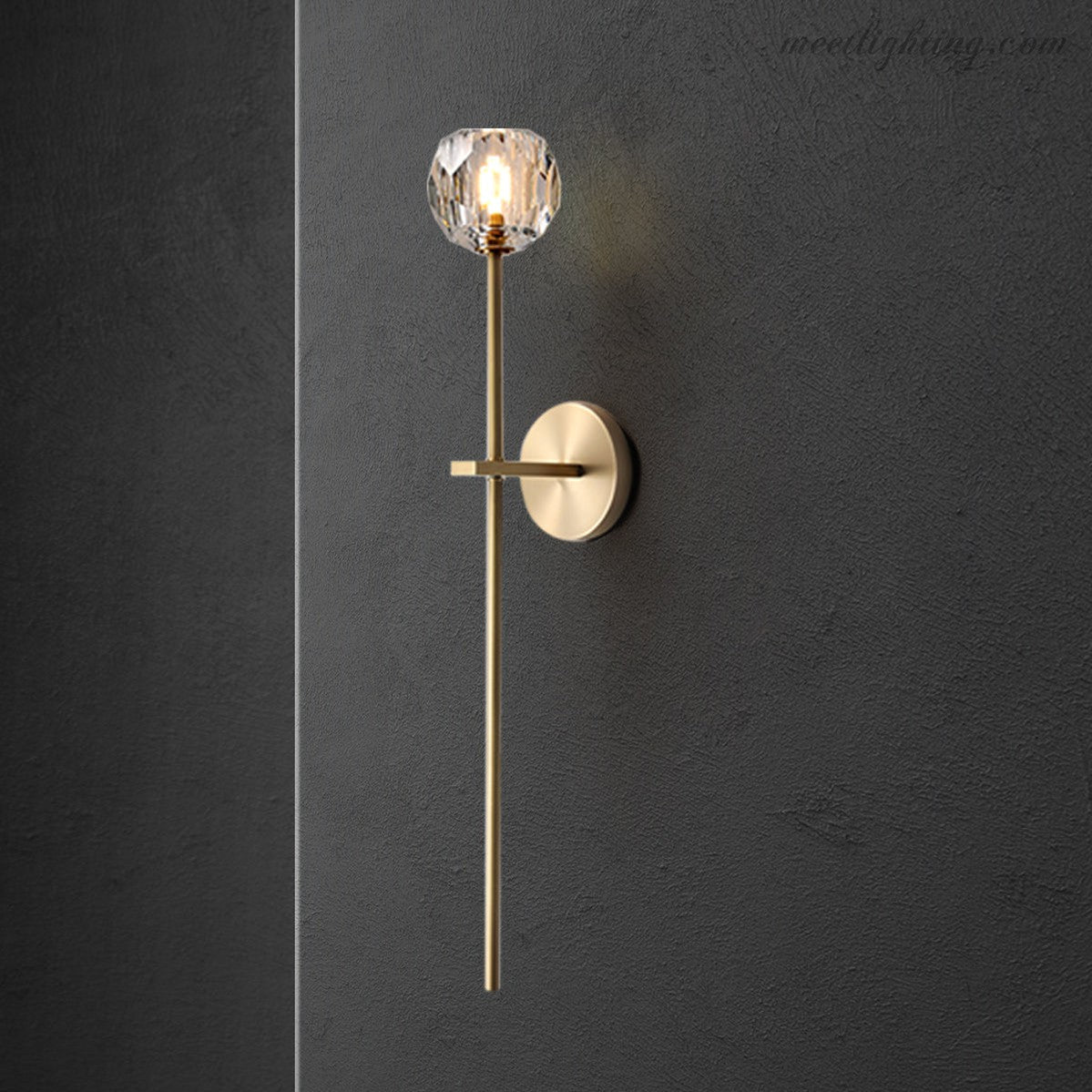 Crystal Globe Wall Sconce Light Fixture Brass Hardware 28 Inch Tall Dimmable for Hallway Bedroom Entryway Dining Room | Thomler