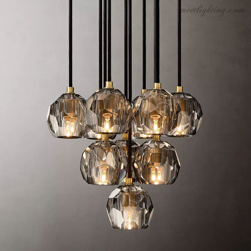 10-Light Crystal Globe Cluster Chandelier 14 Inch Dining Room Foyer Entryway Ceiling Fixture Adjustable Height Brass Nickel Black | Thomler