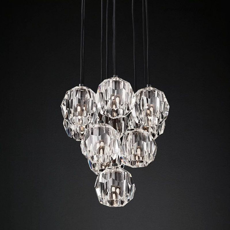 10-Light Crystal Globe Cluster Chandelier 14 Inch Dining Room Foyer Entryway Ceiling Fixture Adjustable Height Brass Nickel Black | Thomler