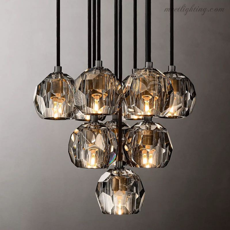 10-Light Crystal Globe Cluster Chandelier 14 Inch Dining Room Foyer Entryway Ceiling Fixture Adjustable Height Brass Nickel Black | Thomler