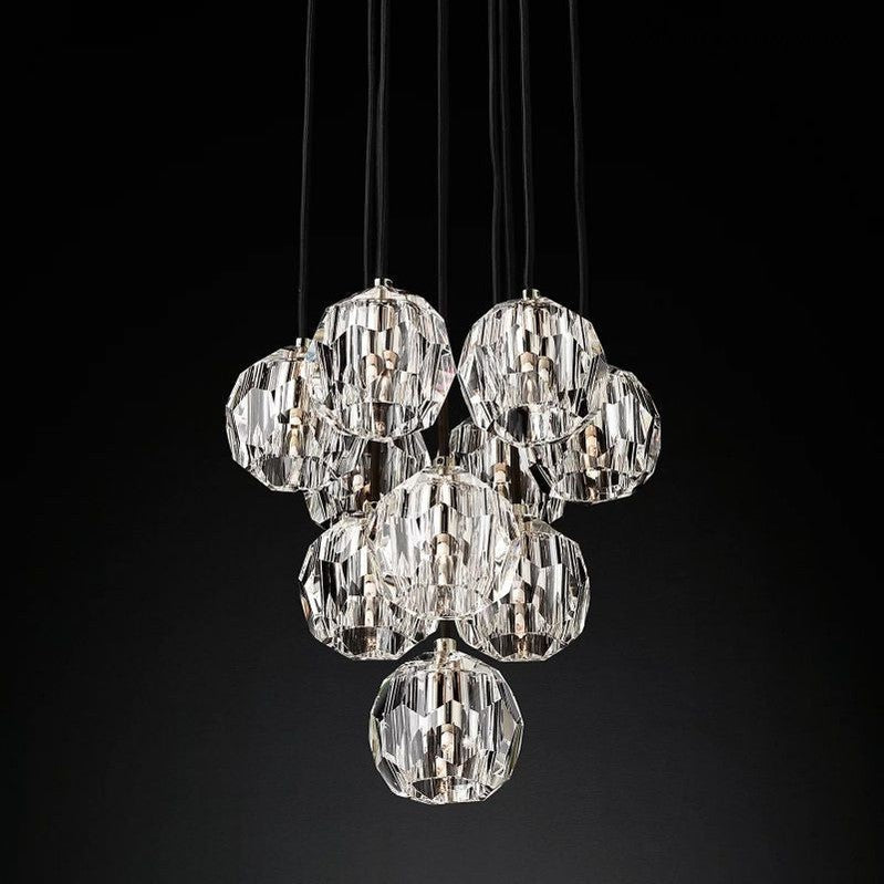 10-Light Crystal Globe Cluster Chandelier 14 Inch Dining Room Foyer Entryway Ceiling Fixture Adjustable Height Brass Nickel Black | Thomler