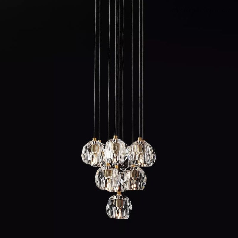 10-Light Crystal Globe Cluster Chandelier 14 Inch Dining Room Foyer Entryway Ceiling Fixture Adjustable Height Brass Nickel Black | Thomler