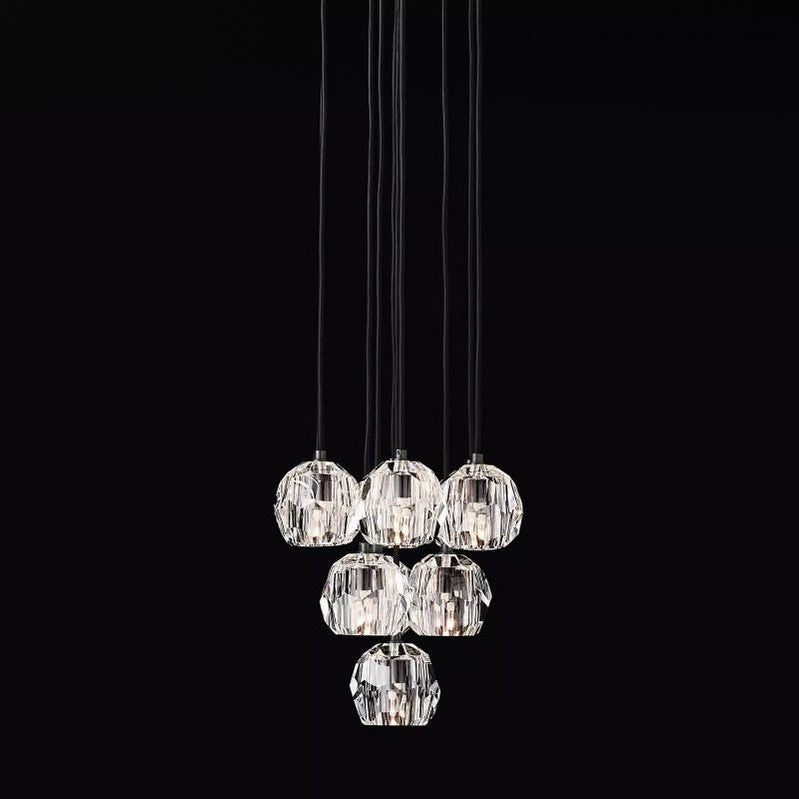 10-Light Crystal Globe Cluster Chandelier 14 Inch Dining Room Foyer Entryway Ceiling Fixture Adjustable Height Brass Nickel Black | Thomler