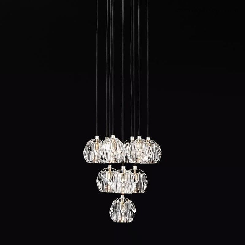 10-Light Crystal Globe Cluster Chandelier 14 Inch Dining Room Foyer Entryway Ceiling Fixture Adjustable Height Brass Nickel Black | Thomler