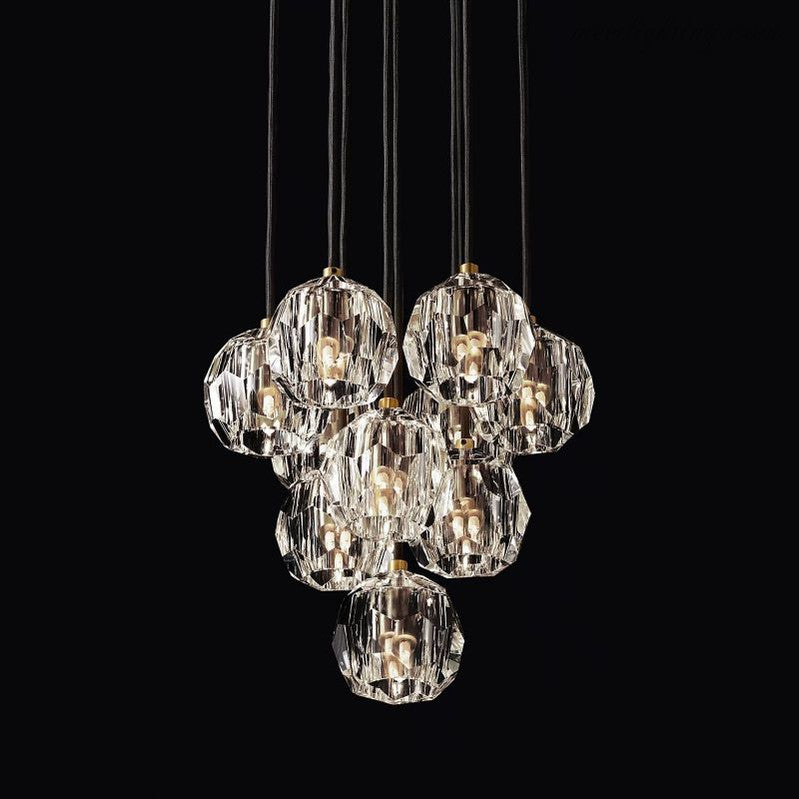 10-Light Crystal Globe Cluster Chandelier 14 Inch Dining Room Foyer Entryway Ceiling Fixture Adjustable Height Brass Nickel Black | Thomler