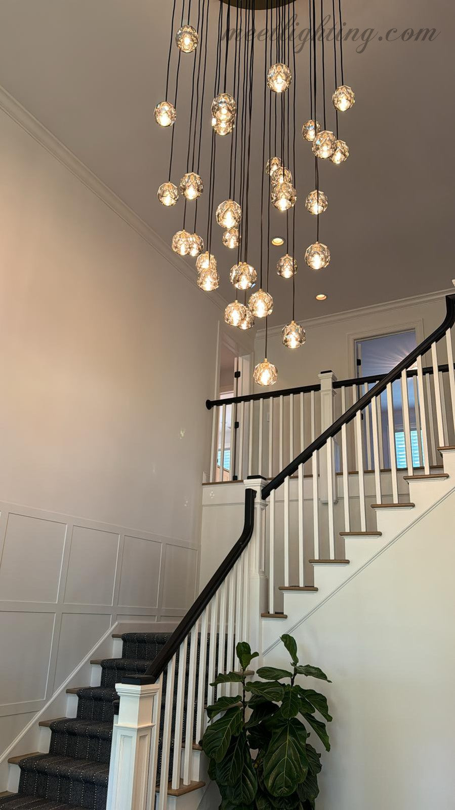 10-Light Crystal Globe Cluster Chandelier 14 Inch Dining Room Foyer Entryway Ceiling Fixture Adjustable Height Brass Nickel Black | Thomler
