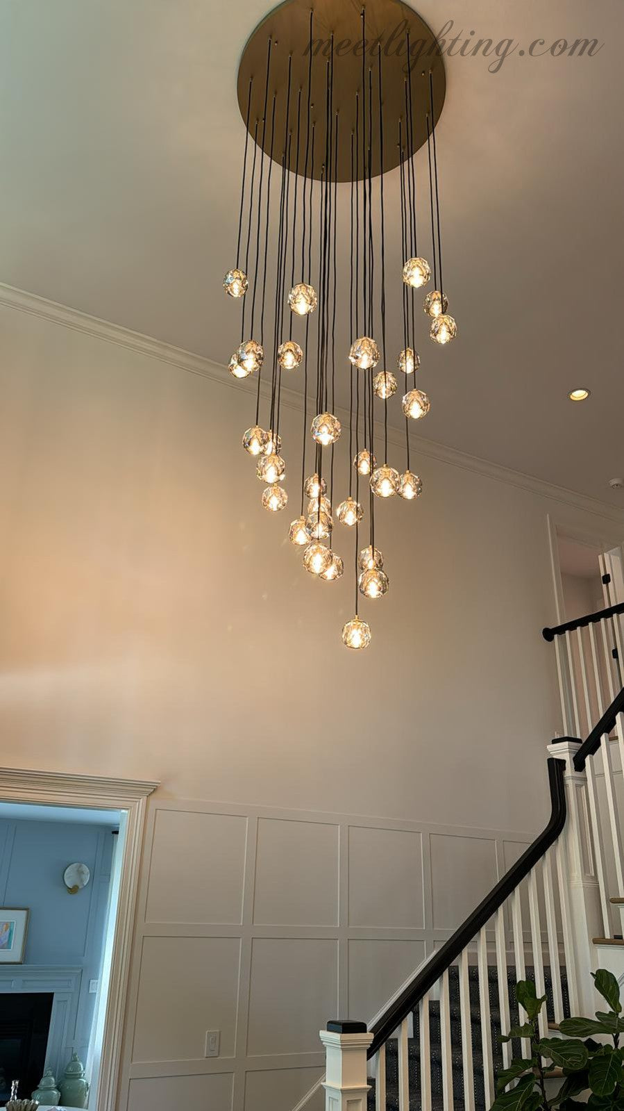 10-Light Crystal Globe Cluster Chandelier 14 Inch Dining Room Foyer Entryway Ceiling Fixture Adjustable Height Brass Nickel Black | Thomler