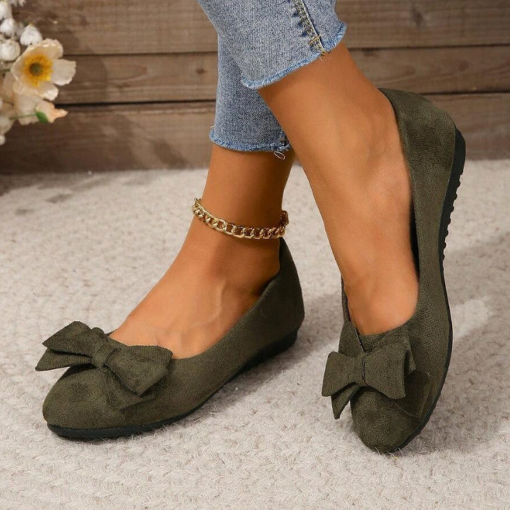 Women's Cushioned Slip-On Flats with Ribbon Accent & Rounded Toe | Everyday Comfort Ballet Shoe for Work, Office & Casual Wear | Thomler