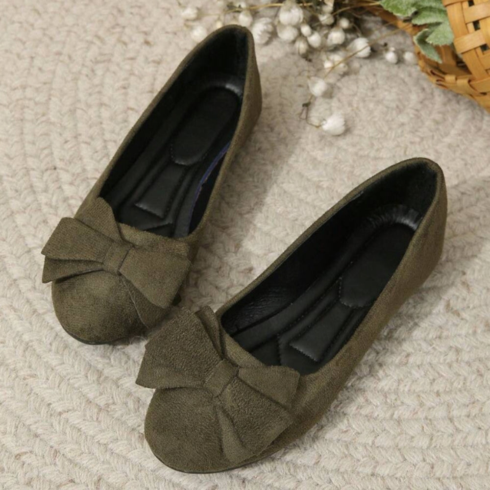 Women's Cushioned Slip-On Flats with Ribbon Accent & Rounded Toe | Everyday Comfort Ballet Shoe for Work, Office & Casual Wear | Thomler