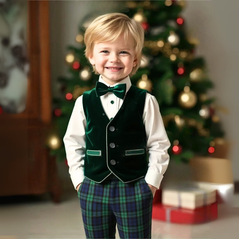 Boys 3-Piece Formal Suit Set with Shirt, Vest, Pants & Bow Tie for Weddings, Parties & Special Occasions | Soft Cotton Dress Outfit | Thomler