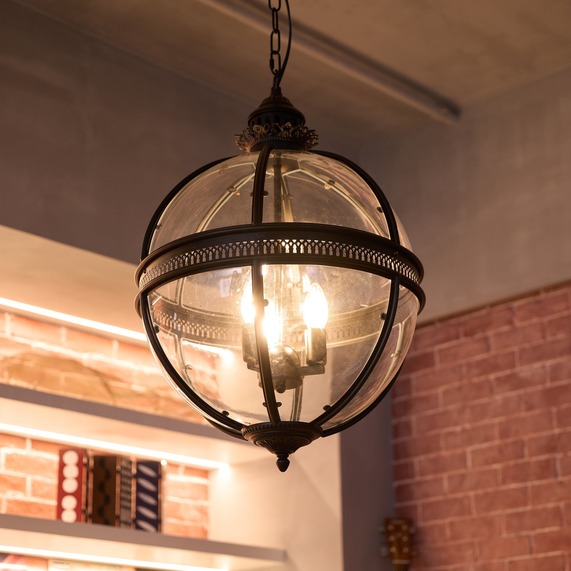 Pendant Light Glass Globe E12 Metal Frame Vintage Indoor Dining Room Hanging Ceiling Fixture | Thomler