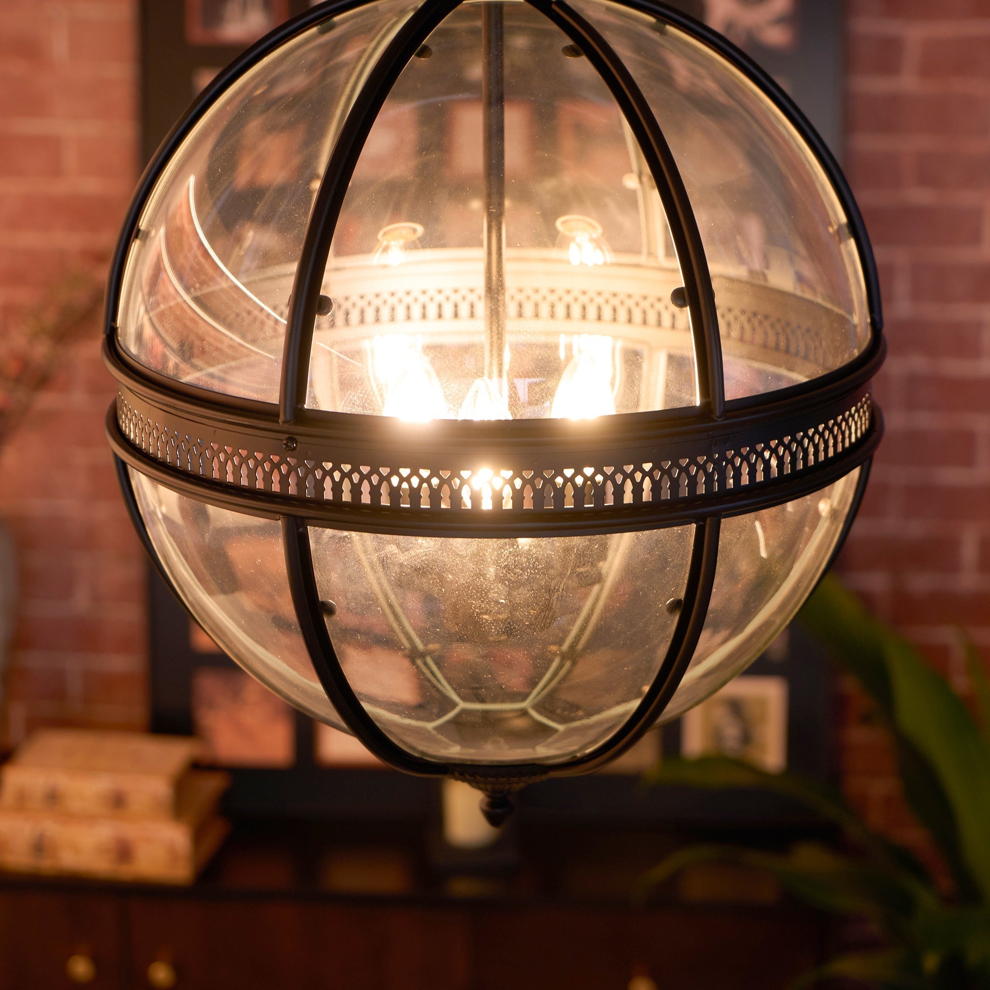 Pendant Light Glass Globe E12 Metal Frame Vintage Indoor Dining Room Hanging Ceiling Fixture | Thomler
