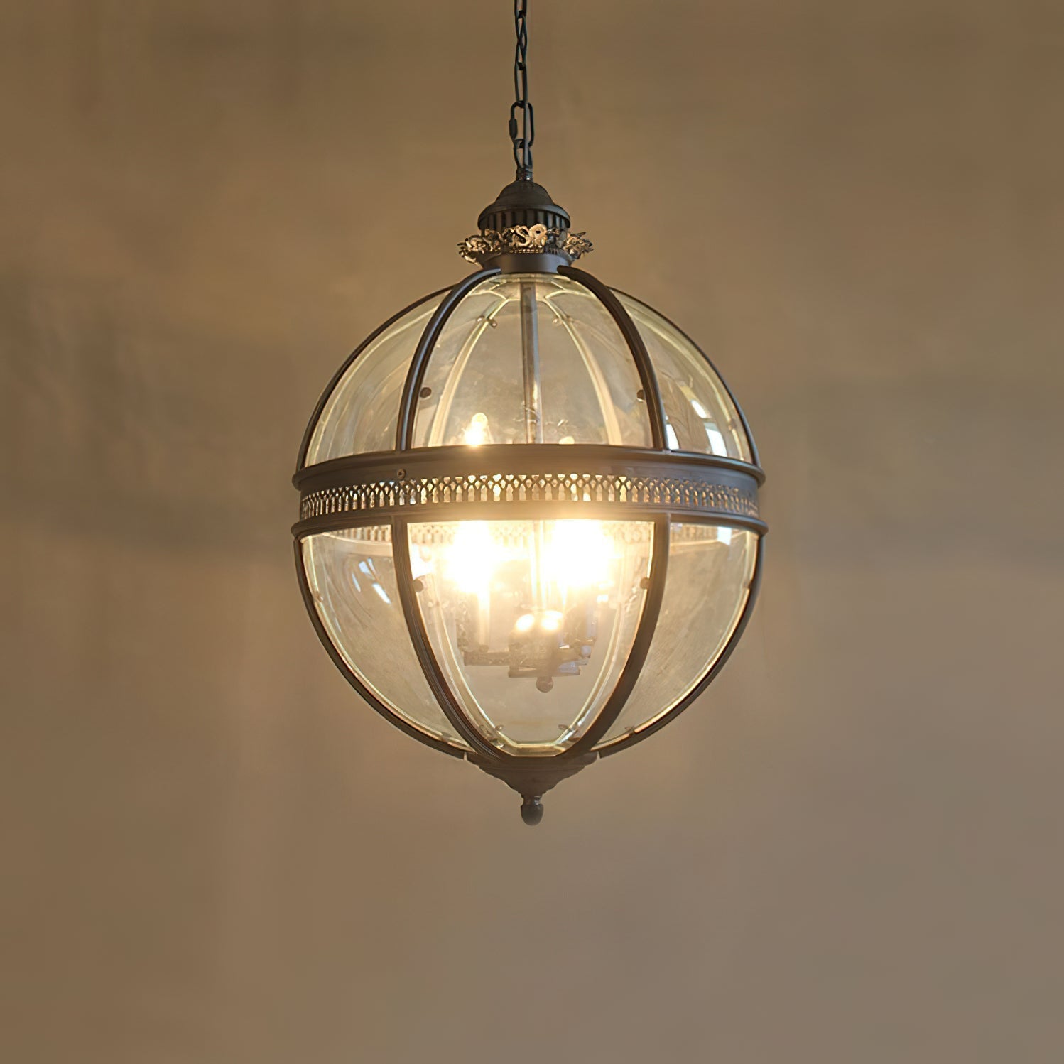 Pendant Light Glass Globe E12 Metal Frame Vintage Indoor Dining Room Hanging Ceiling Fixture | Thomler