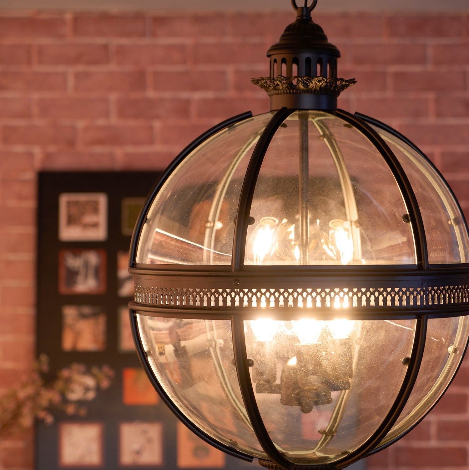 Pendant Light Glass Globe E12 Metal Frame Vintage Indoor Dining Room Hanging Ceiling Fixture | Thomler