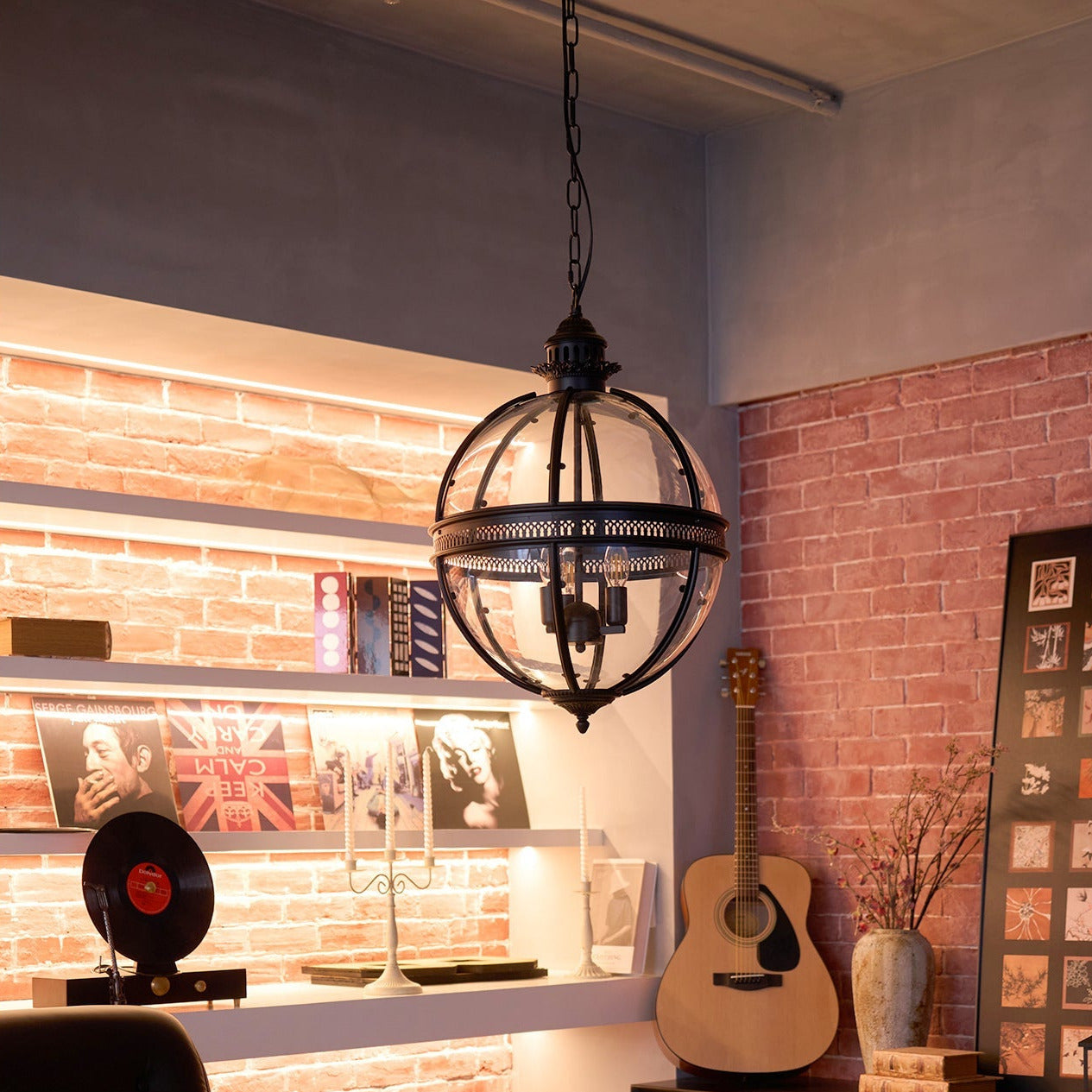 Pendant Light Glass Globe E12 Metal Frame Vintage Indoor Dining Room Hanging Ceiling Fixture | Thomler