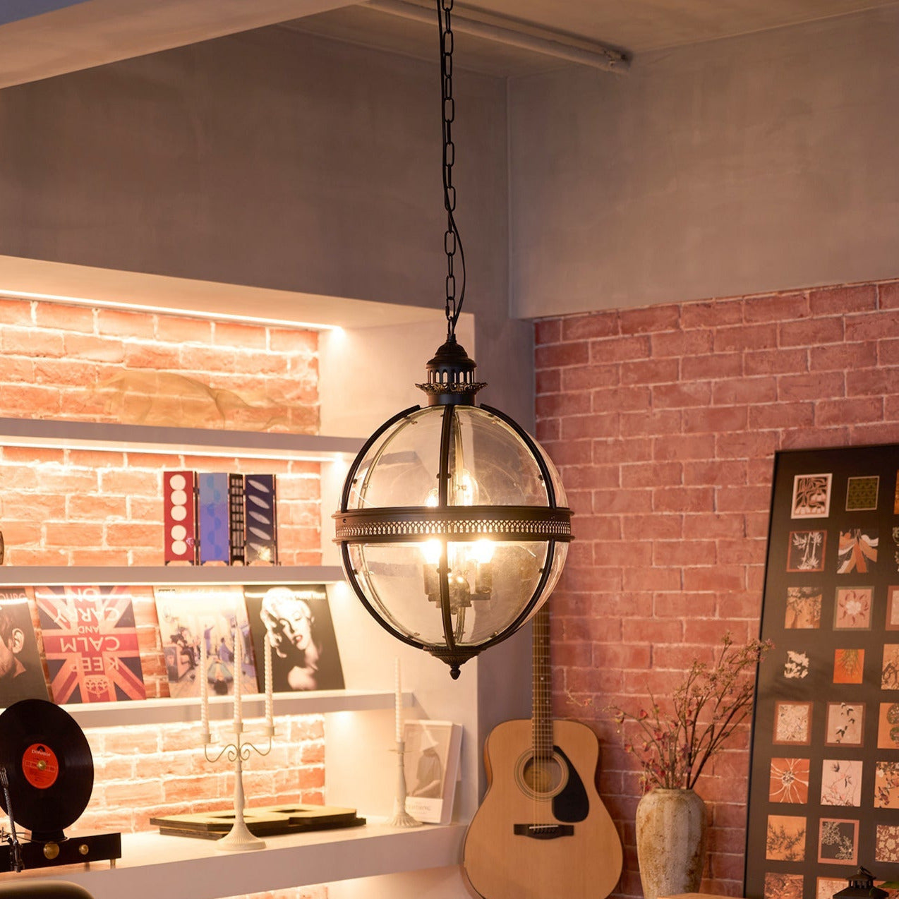 Pendant Light Glass Globe E12 Metal Frame Vintage Indoor Dining Room Hanging Ceiling Fixture | Thomler