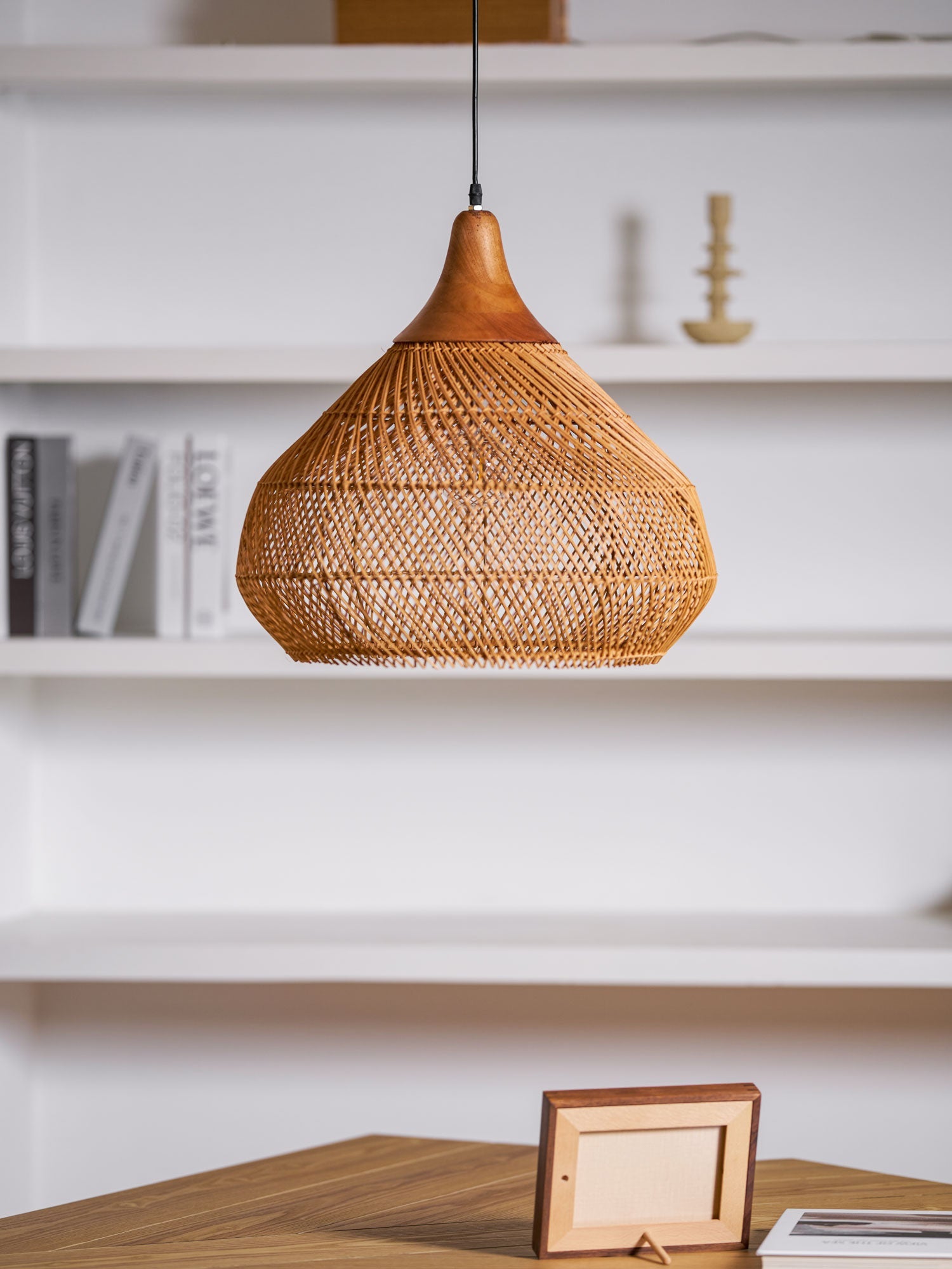 Pendant Light Rattan Braided 23.6 in Adjustable Dining Room Kitchen Island Hanging Ceiling Lamp Natural Woven Lighting Fixture | Thomler