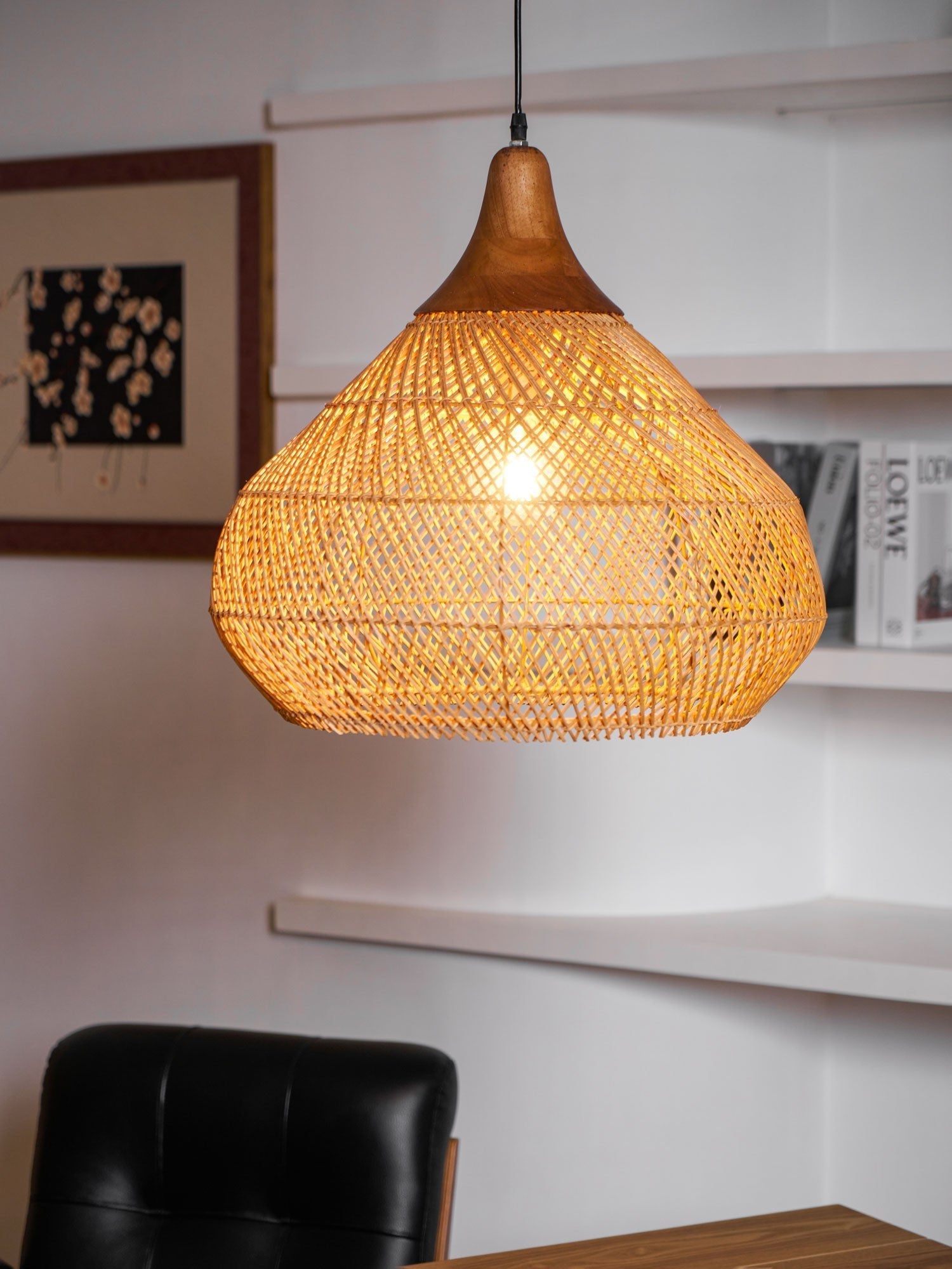 Pendant Light Rattan Braided 23.6 in Adjustable Dining Room Kitchen Island Hanging Ceiling Lamp Natural Woven Lighting Fixture | Thomler