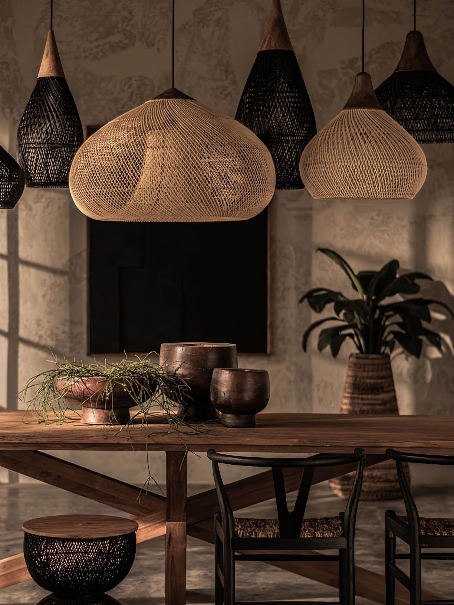 Pendant Light Rattan Braided 23.6 in Adjustable Dining Room Kitchen Island Hanging Ceiling Lamp Natural Woven Lighting Fixture | Thomler