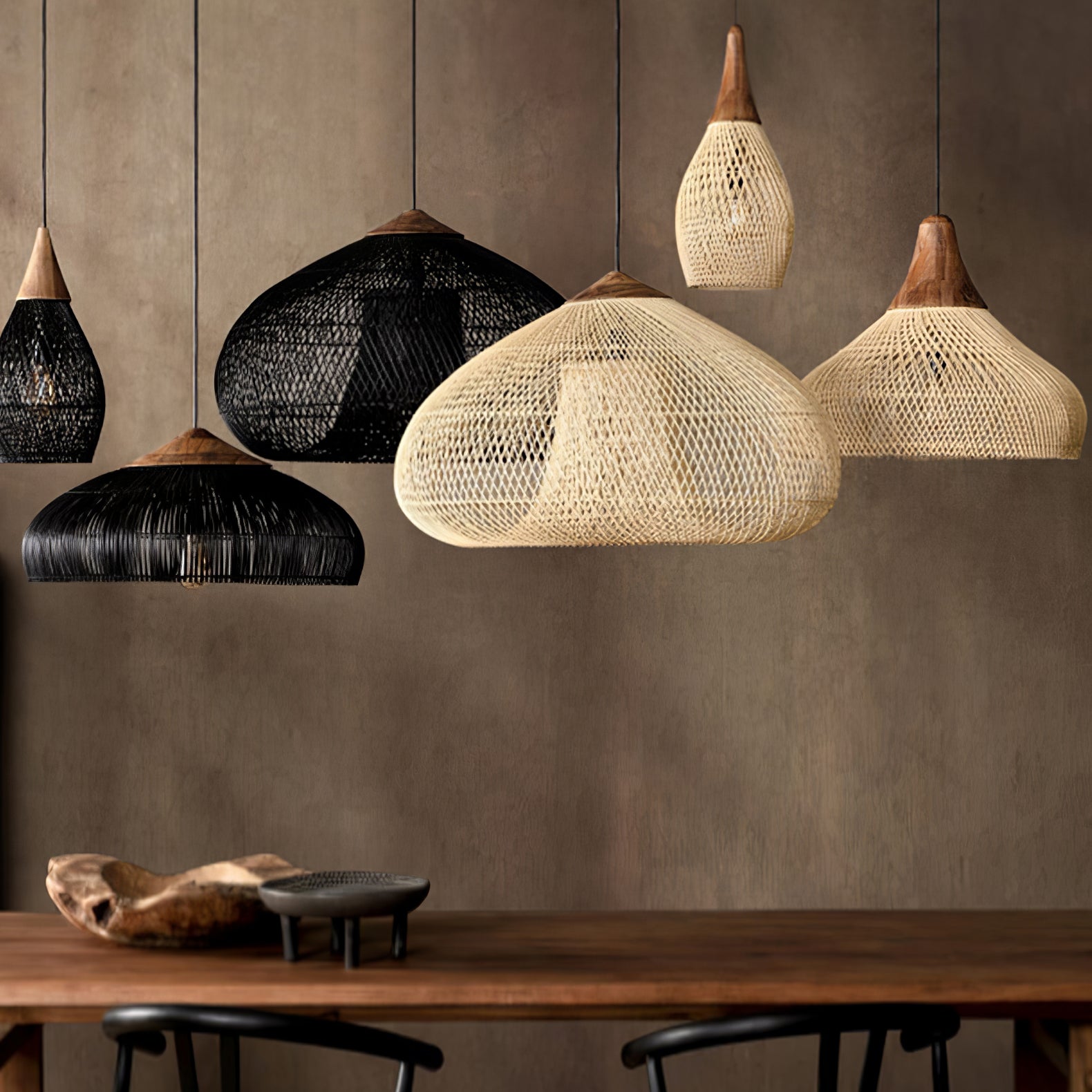 Pendant Light Rattan Braided 23.6 in Adjustable Dining Room Kitchen Island Hanging Ceiling Lamp Natural Woven Lighting Fixture | Thomler