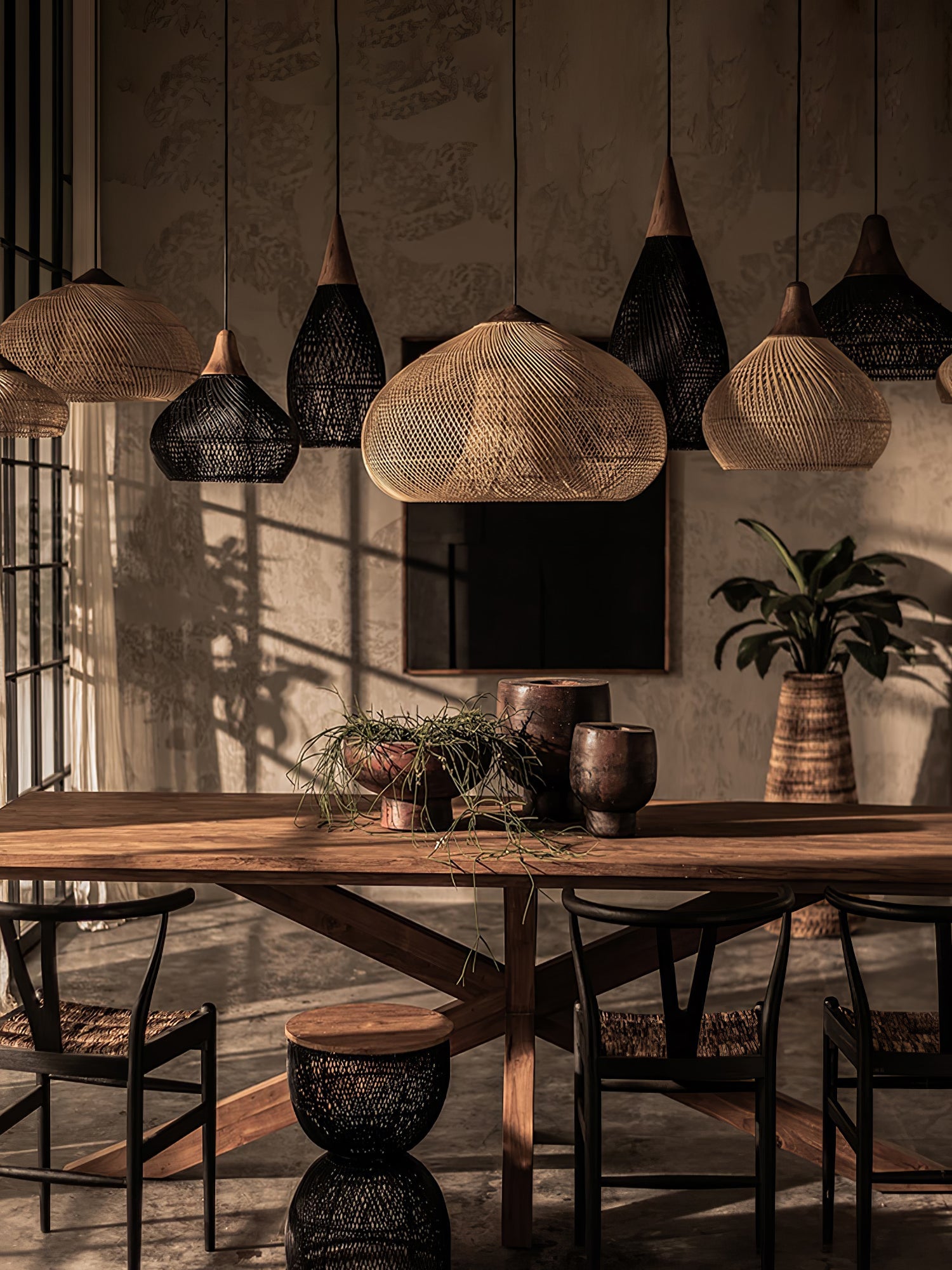 Pendant Light Rattan Braided 23.6 in Adjustable Dining Room Kitchen Island Hanging Ceiling Lamp Natural Woven Lighting Fixture | Thomler