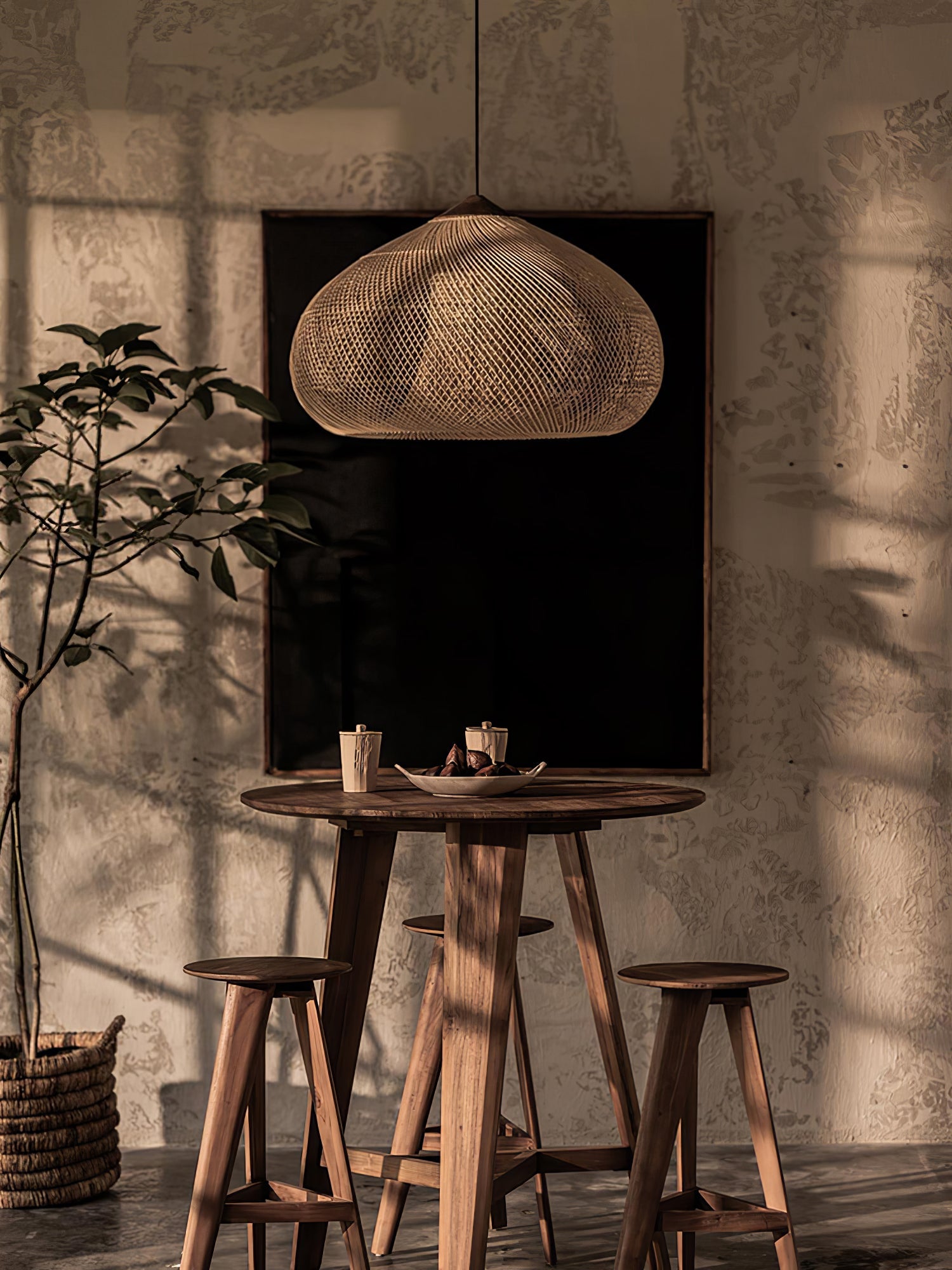 Pendant Light Rattan Braided 23.6 in Adjustable Dining Room Kitchen Island Hanging Ceiling Lamp Natural Woven Lighting Fixture | Thomler