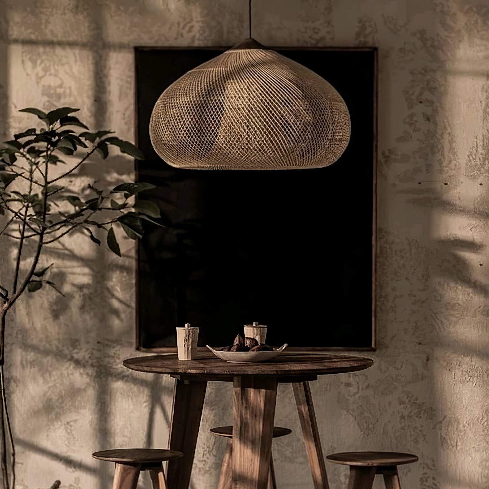 Pendant Light Rattan Braided 23.6 in Adjustable Dining Room Kitchen Island Hanging Ceiling Lamp Natural Woven Lighting Fixture | Thomler