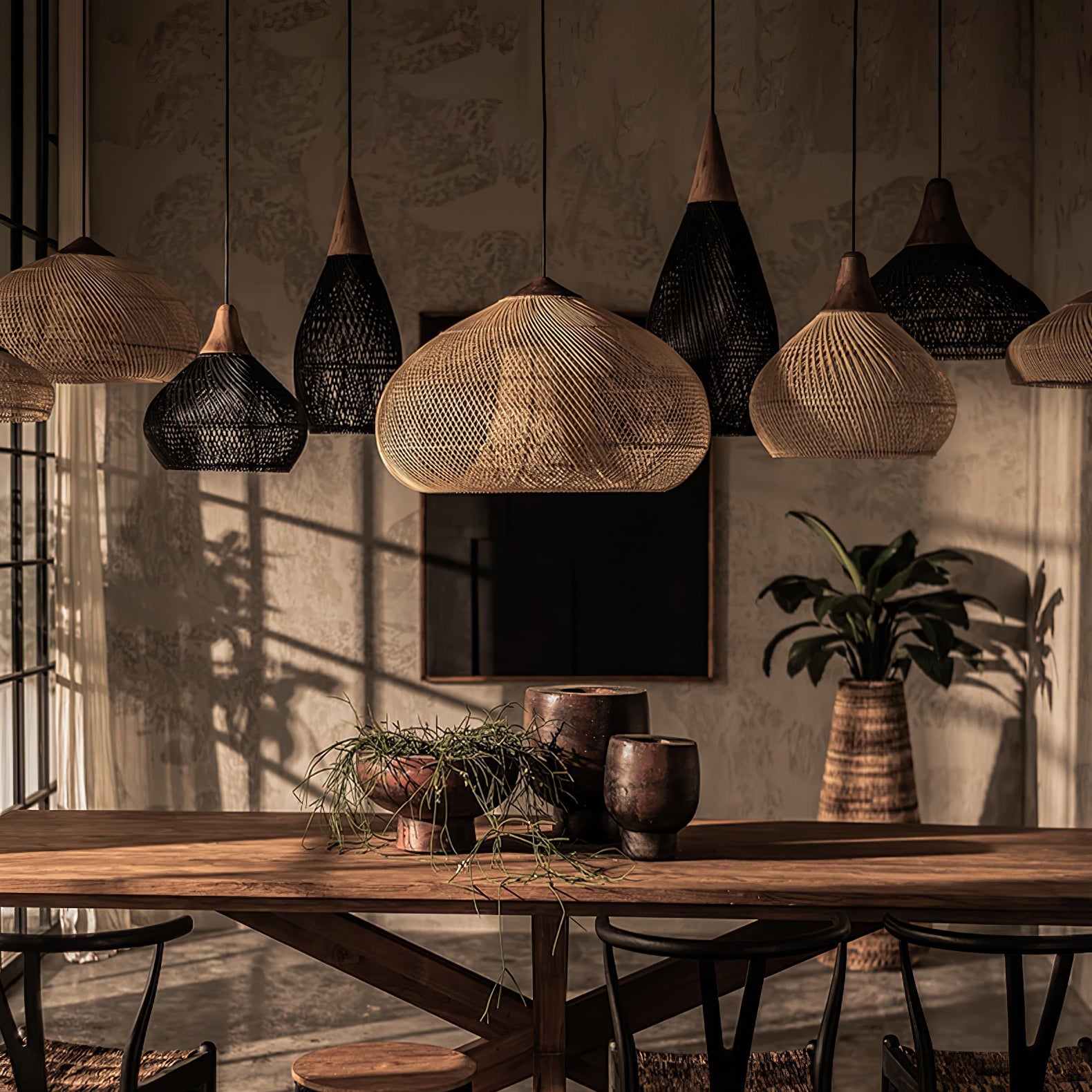 Pendant Light Rattan Braided 23.6 in Adjustable Dining Room Kitchen Island Hanging Ceiling Lamp Natural Woven Lighting Fixture | Thomler