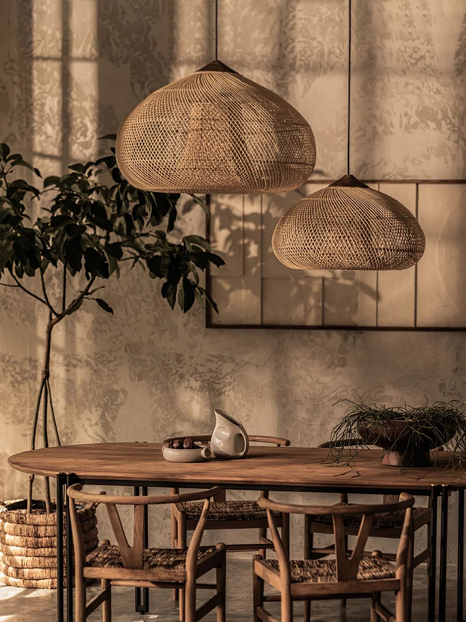 Pendant Light Rattan Braided 23.6 in Adjustable Dining Room Kitchen Island Hanging Ceiling Lamp Natural Woven Lighting Fixture | Thomler