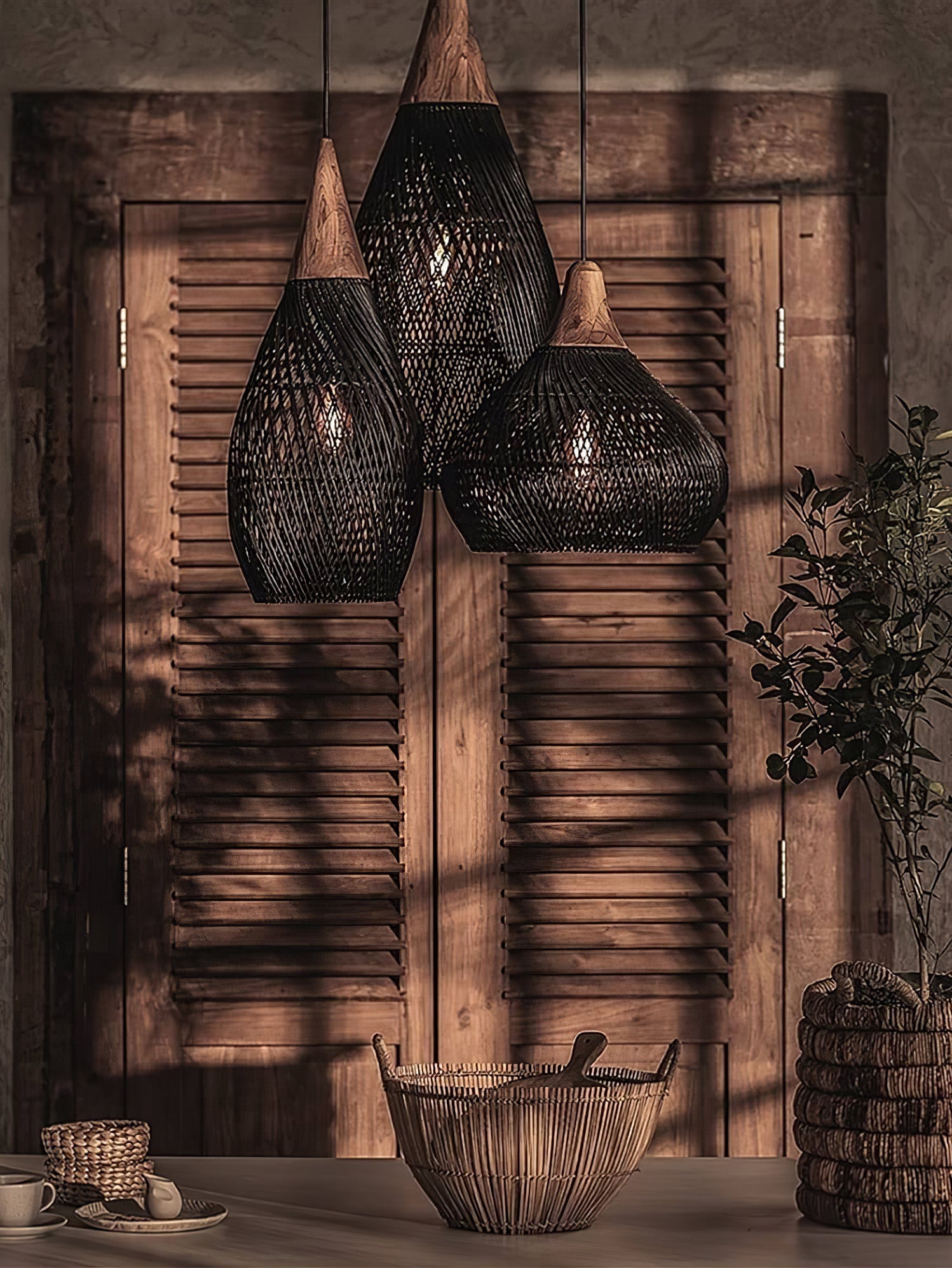 Pendant Light Rattan Braided 23.6 in Adjustable Dining Room Kitchen Island Hanging Ceiling Lamp Natural Woven Lighting Fixture | Thomler