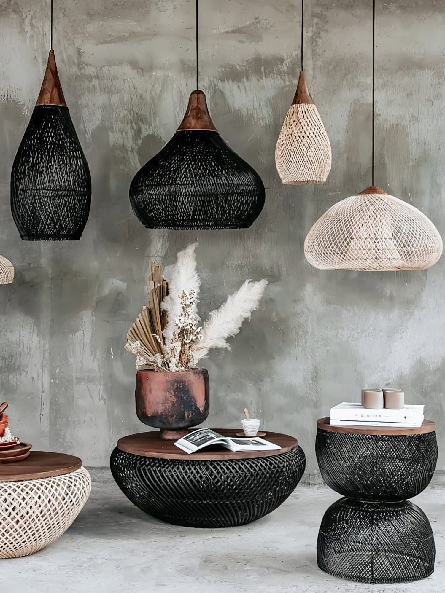 Pendant Light Rattan Braided 23.6 in Adjustable Dining Room Kitchen Island Hanging Ceiling Lamp Natural Woven Lighting Fixture | Thomler