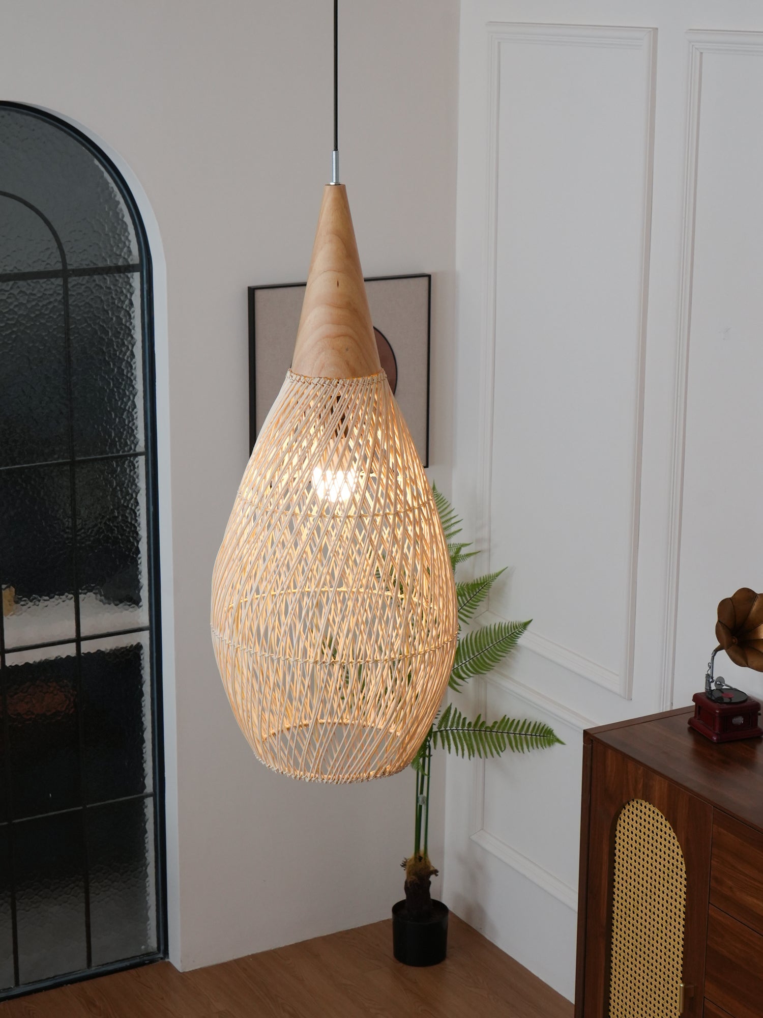 Pendant Light Rattan Braided 23.6 in Adjustable Dining Room Kitchen Island Hanging Ceiling Lamp Natural Woven Lighting Fixture | Thomler