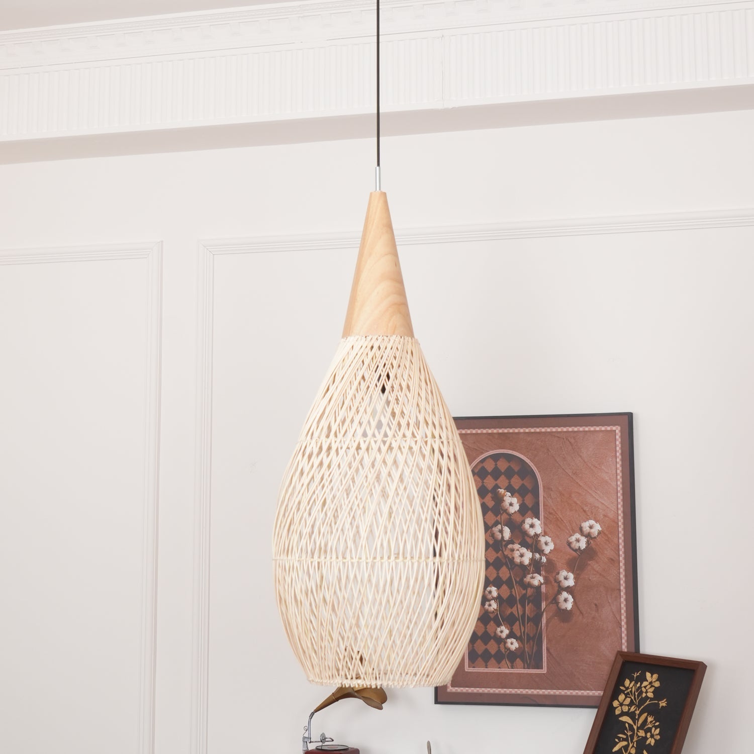 Pendant Light Rattan Braided 23.6 in Adjustable Dining Room Kitchen Island Hanging Ceiling Lamp Natural Woven Lighting Fixture | Thomler